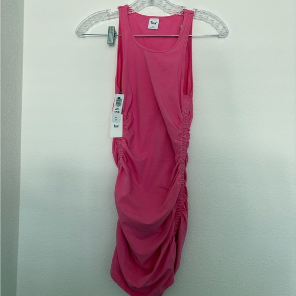 TNA  Ruched Mini Dress chill Malibu cosmo pink nwt size xs - Picture 1 of 8